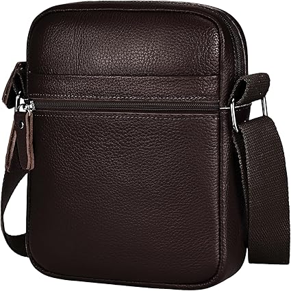 Men's Crossbody Shoulder Bag, Genuine Leather Small Messenger Satchel for Work Business Travel